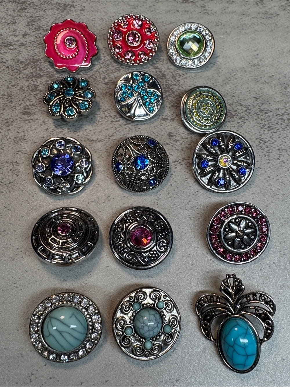 Lot of 15: 20mm  Snap Button Jewelry Set Multicolor Accent